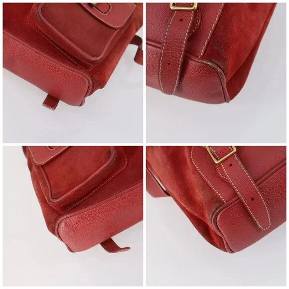 GUCCI Bamboo Backpack Suede Red Gold 003 2058 0016 Auth th6525